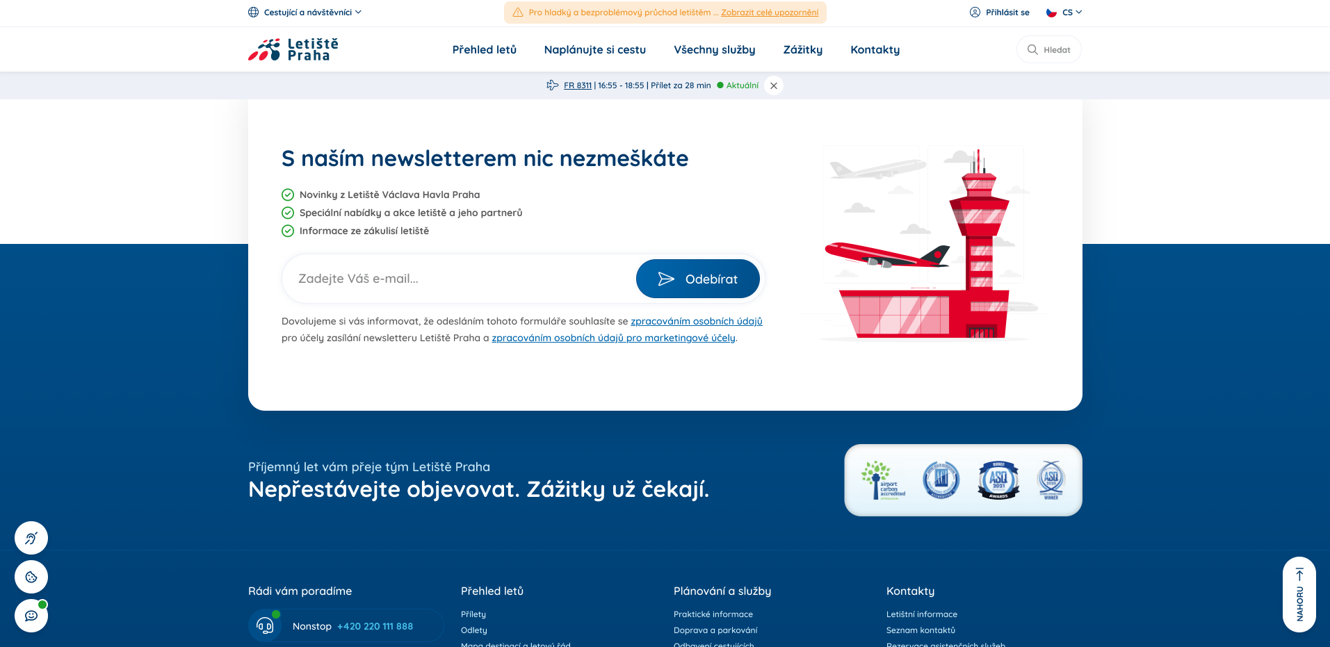 Screenshot z konceptu webu Letiště Praha