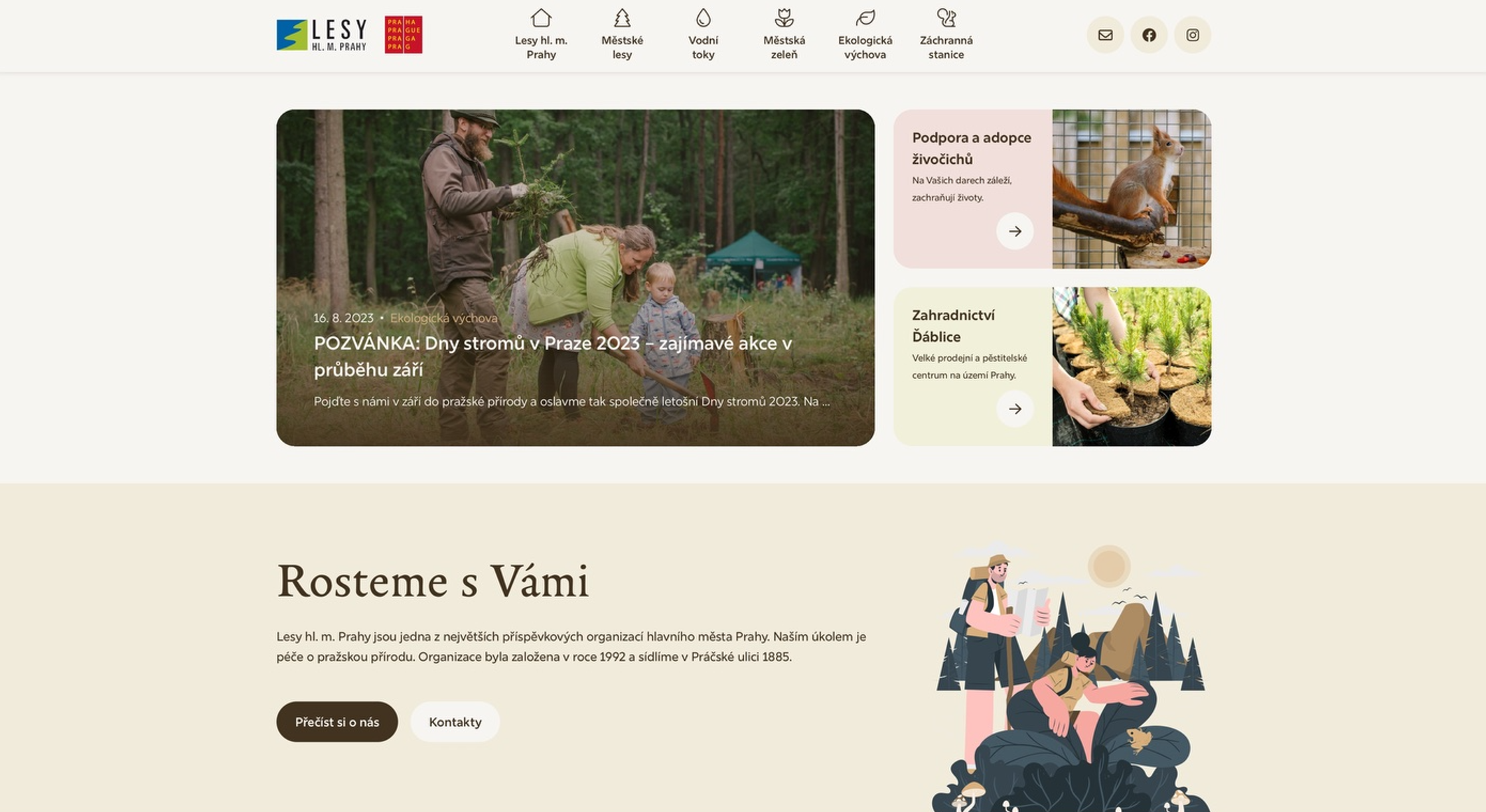 Screenshot z konceptu webu Lesy hl. m. Prahy