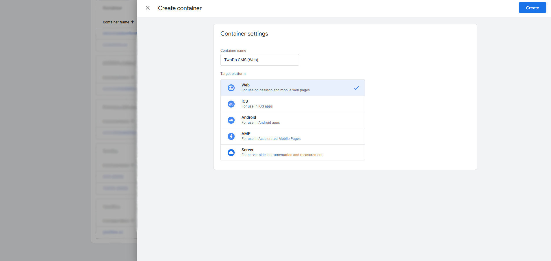 screenshot kontejneru