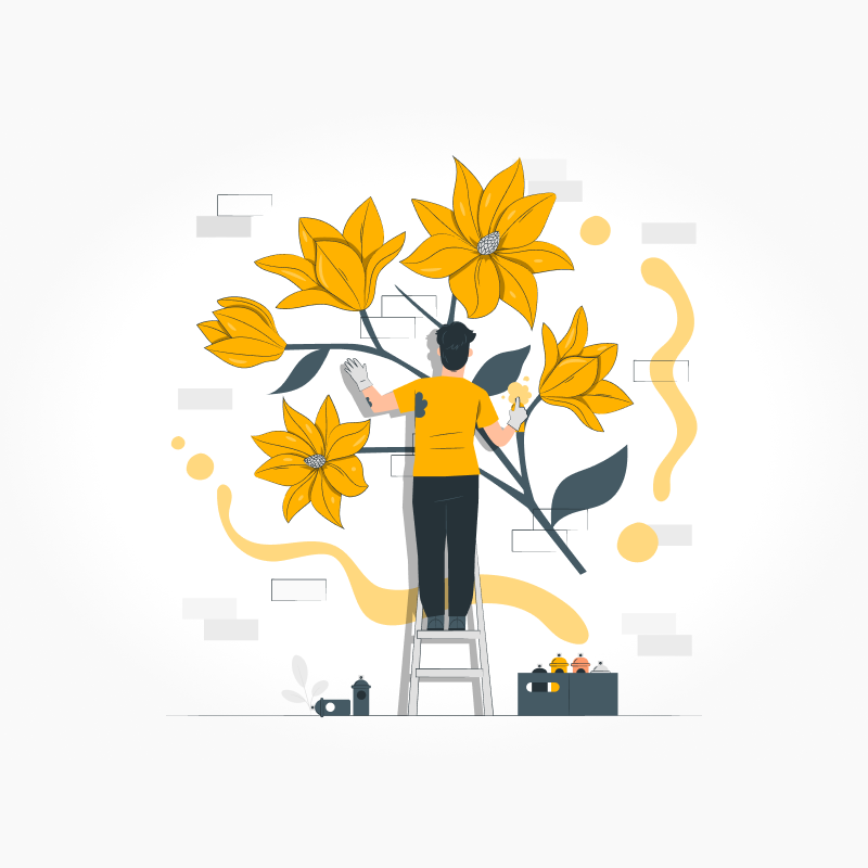 Člověk stojící na žebříku se žlutými květy na stromě