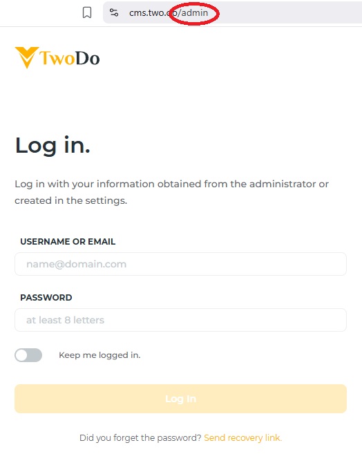 Screenshot přihlašovacího formuláře