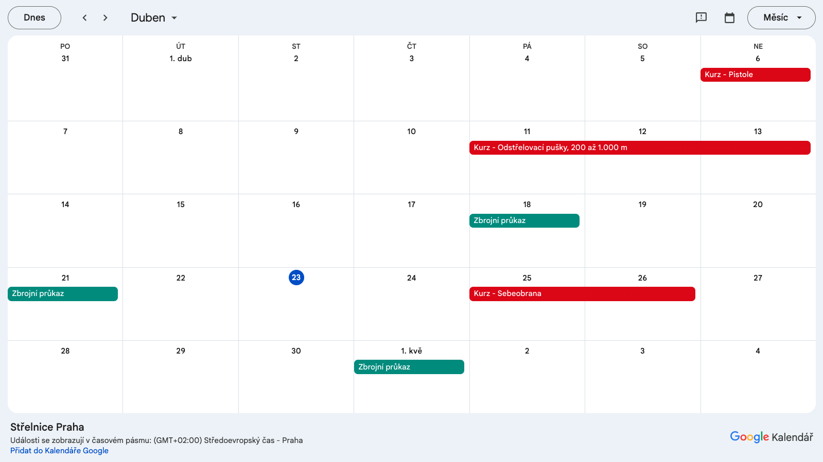 snímek obrazovky kalendáře