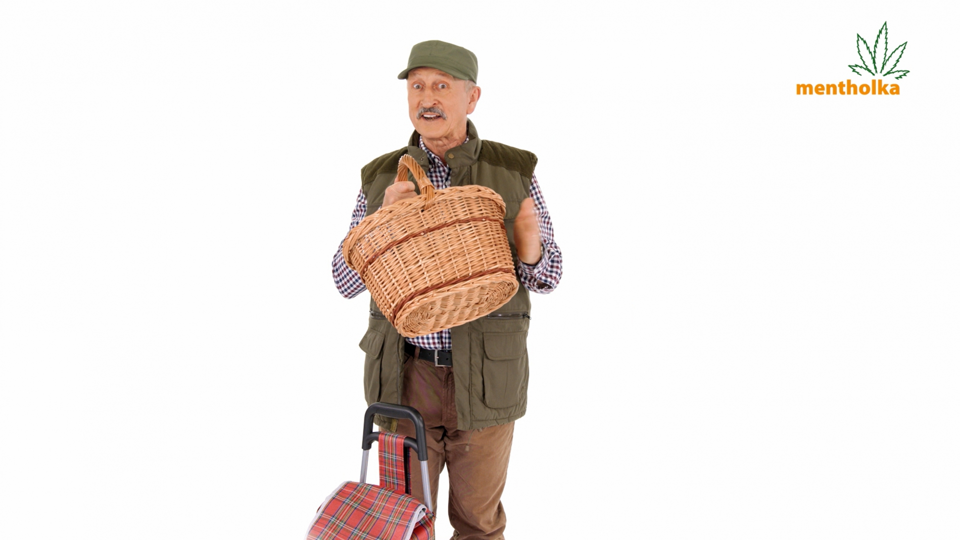 osoba s košíkem a zavazadlem