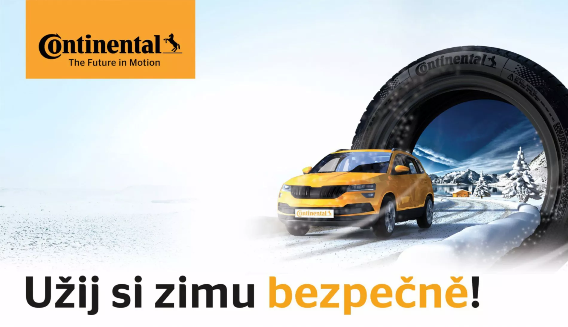 žluté auto projíždí pneumatikou